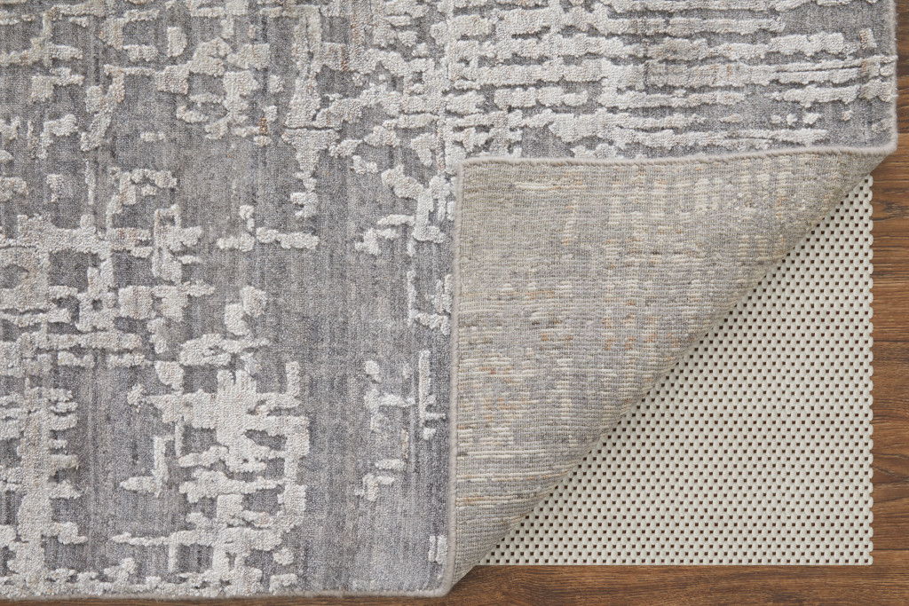 3' x 5' Abstract Hand Woven Worn Faded Wool Blend Area Rug - Gray And Silver