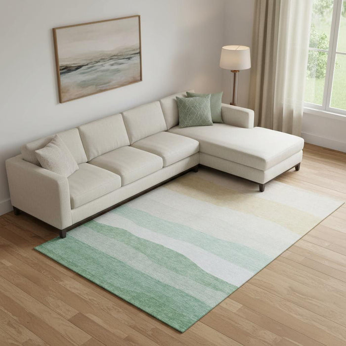 10' X 14' Striped Washable Area Rug With UV Protection (714901) - Teal / Green