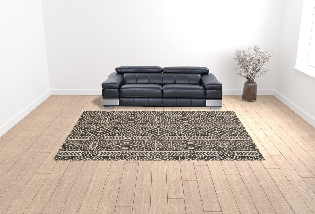 10' x 13' Striped Stain Resistant Area Rug - Gray Black And Ivory
