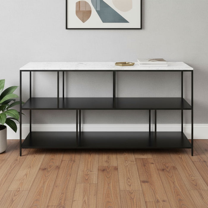 Genuine Marble Console Table With Two Shelves - White / Black