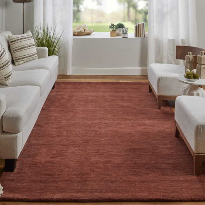 8' x 11' Wool Hand Woven Stain Resistant Area Rug - Orange And Red