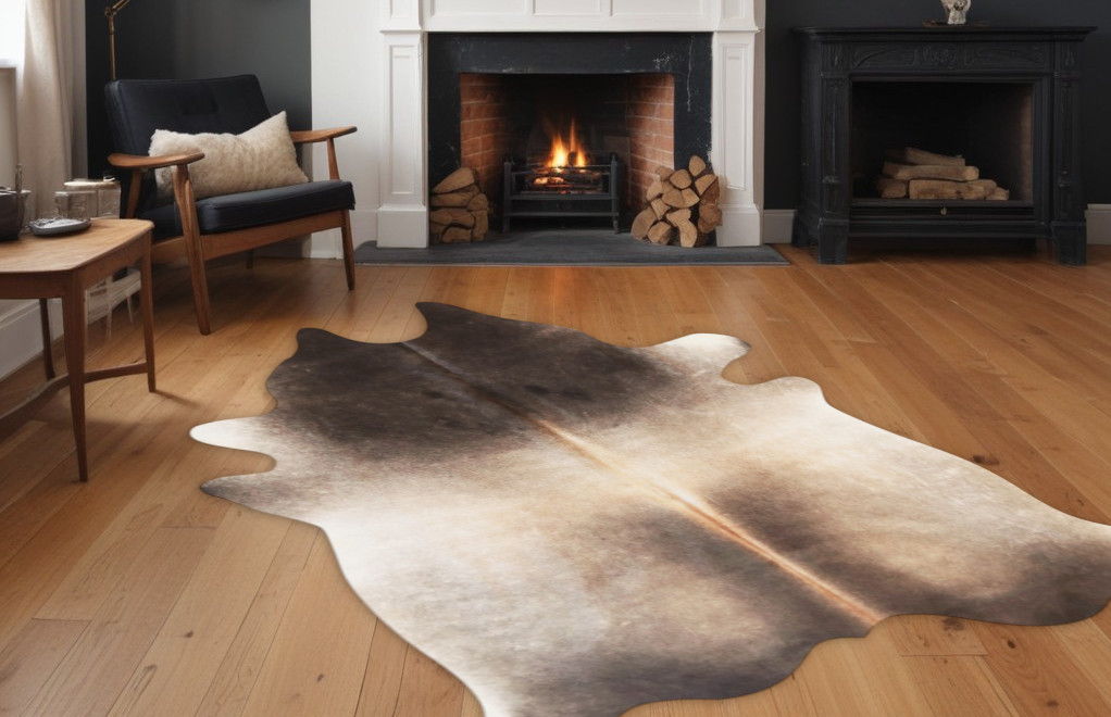 6' x 7' Genuine Cowhide Hand Knotted Area Rug - Gray And Ivory