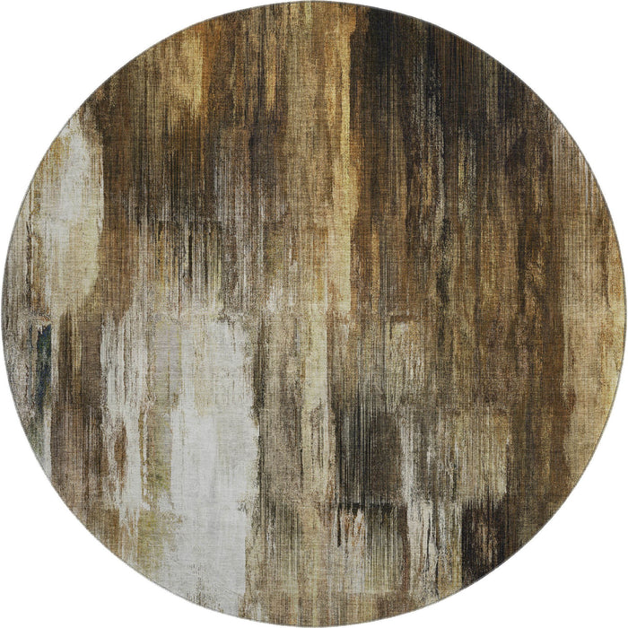 8' Abstract Washable Round Rug With UV Protection (649597) - Chocolate / Gray / Ivory