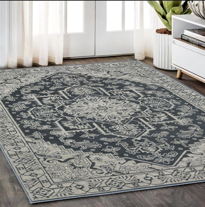 5' X 8' Oriental Area Rug - Blue And Gray