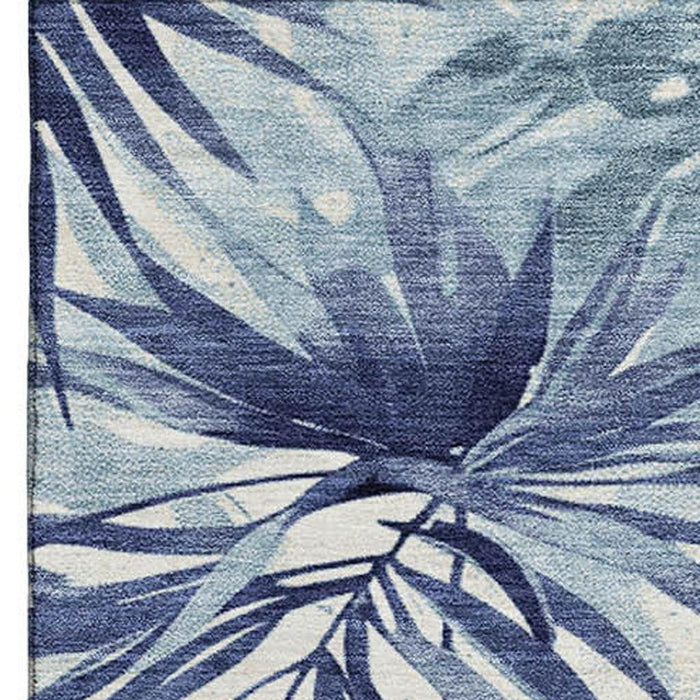 10' X 14' Floral Washable Area Rug With UV Protection (706933) - Blue / Ivory