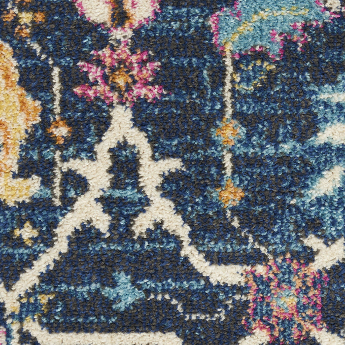 9' X 12' Floral Area Rug - Blue And Gold