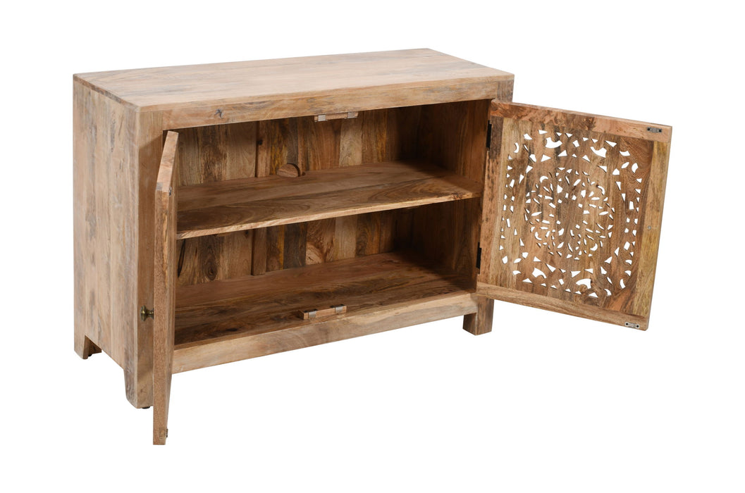 30" Solid Wood Textured Door Accent Cabinet With Two Doors - Natural