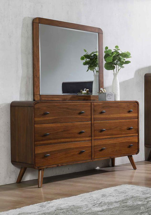 Robyn - 6-Drawer Dresser With Mirror - Dark Walnut
