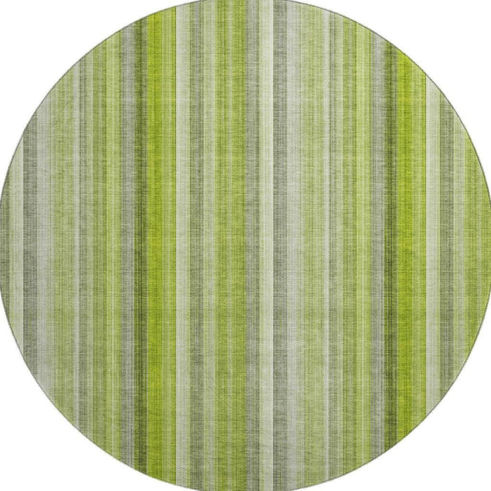 8' Striped Washable Round Rug With UV Protection (648385) - Green / Ivory