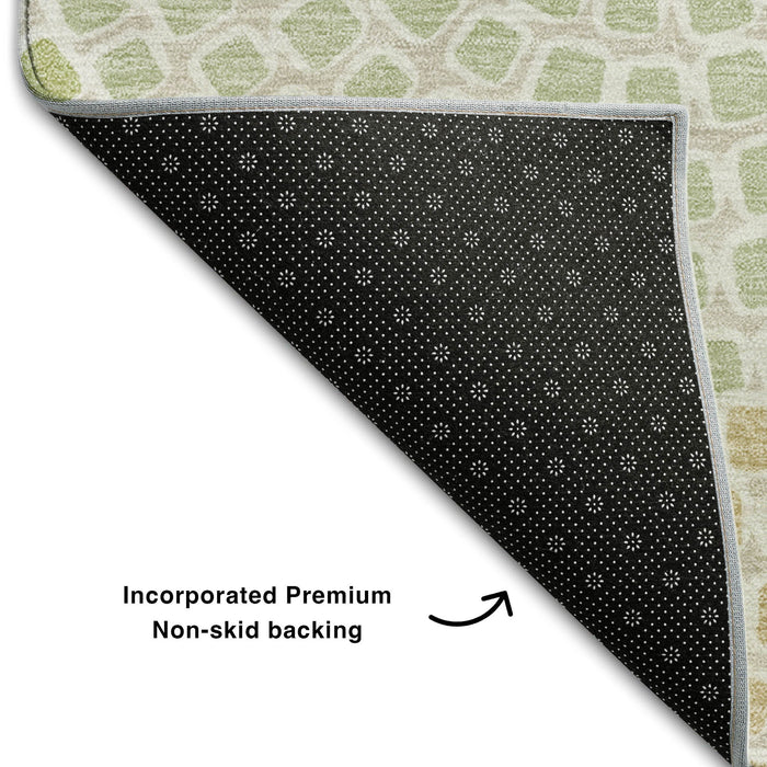 10' X 14' Geometric Washable Area Rug With UV Protection (670093) - Artichoke Green / Beige / Ivory