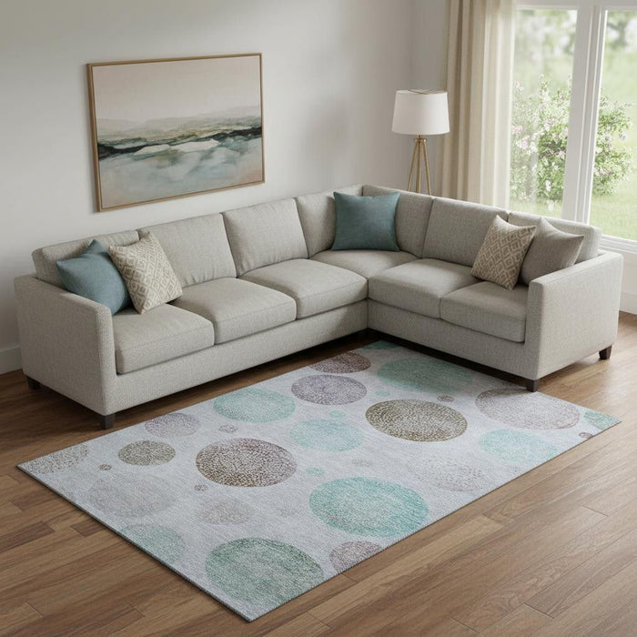 10' X 14' Geometric Washable Area Rug With UV Protection (707371) - Blue / Brown / Teal