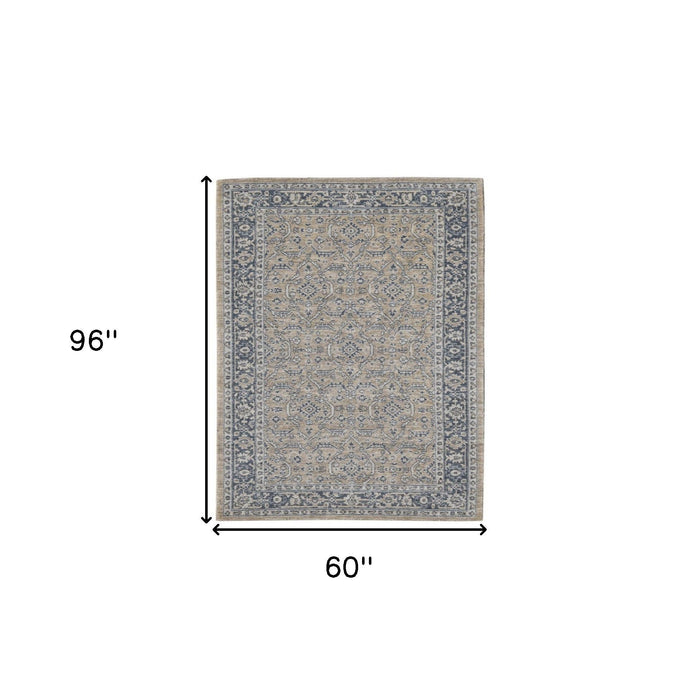 5' X 8' Wool Medallion Hand Woven Area Rug - Gold