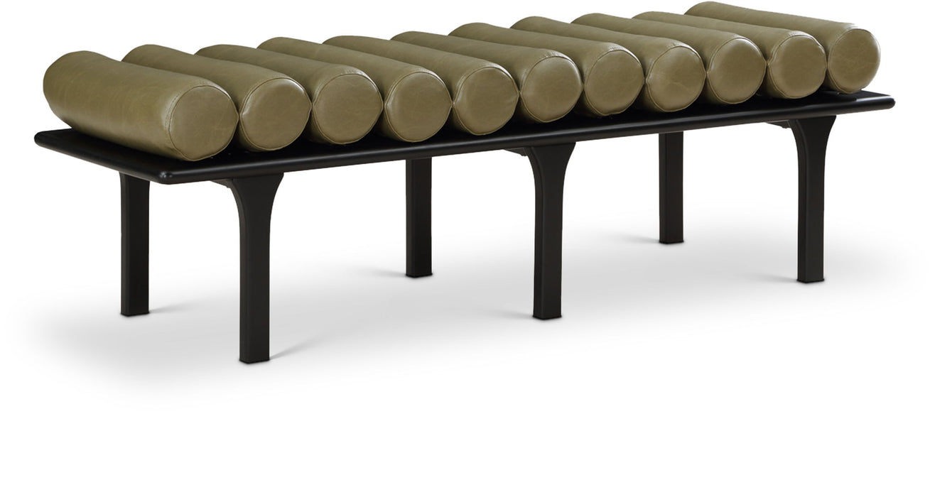 Upholstered Landon bench with black base from Meridian Furniture, featuring a cushioned seat and sleek modern design.