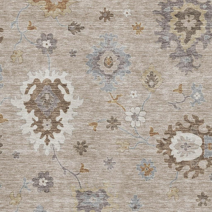 8' X 10' Floral Medallion Washable Area Rug With UV Protection - Taupe