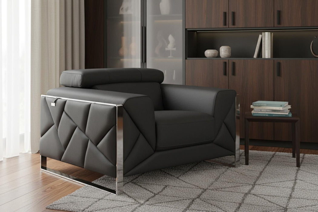 Mod Leather And Chrome Deco Accent Chair - Charcoal Gray