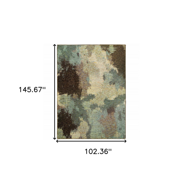 9' x 12' Abstract Power Loom Area Rug - Blue And Ivory