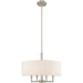 HomeRoots 23-inch four-light metal chandelier with shades, dimmable nickel finish and cream shades, suitable for elegant lighting.