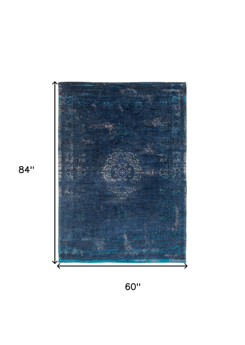 6' x 8' Medallion Non Skid Area Rug - Blue And Gray