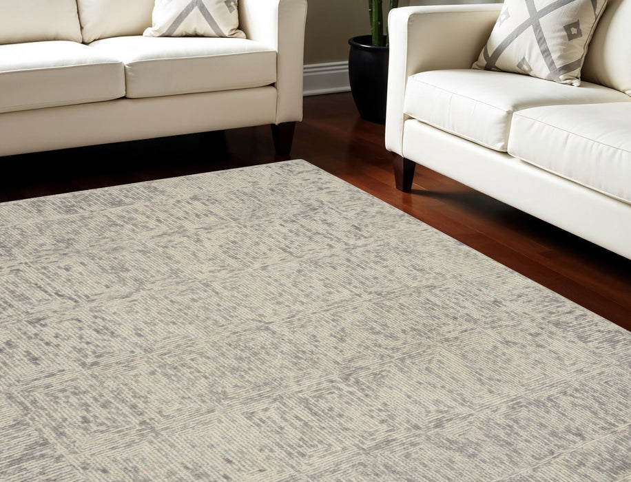 8' X 12' Wool Geometric Area Rug - Ivory / Gray