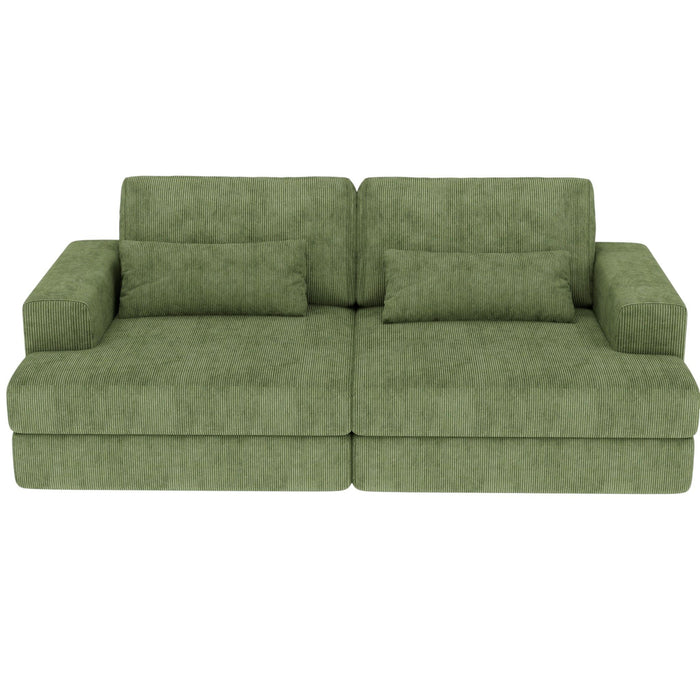 Corduroy Modular Stainless Steel Sleeper Sofa With Toss Pillows - Green