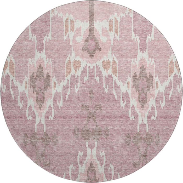 8' Ikat Washable Round Rug With UV Protection - Blush And Ivory
