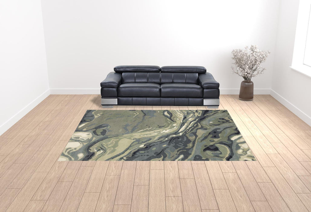 10' x 13' Abstract Power Loom Stain Resistant Area Rug - Blue Green And Gray