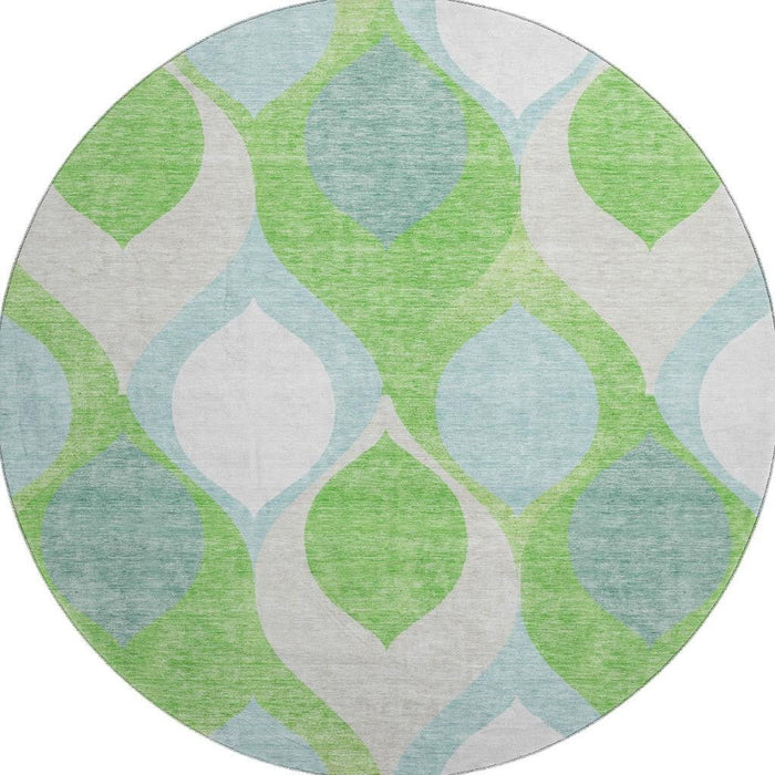 8' Ogee Washable Round Rug With UV Protection - Lime Green