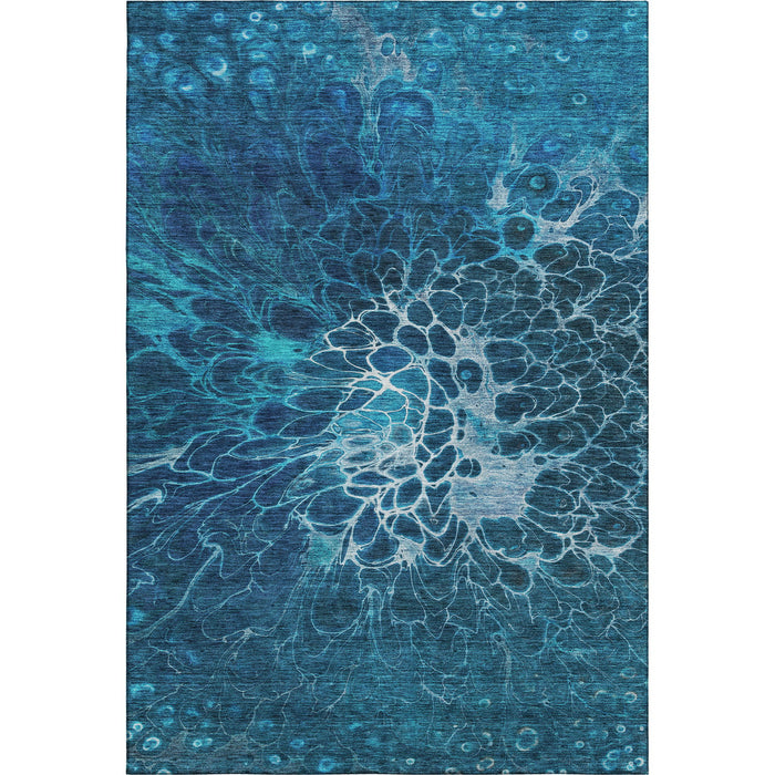 3' X 5' Abstract Washable Area Rug With UV Protection (654573) - Navy Blue / Ivory