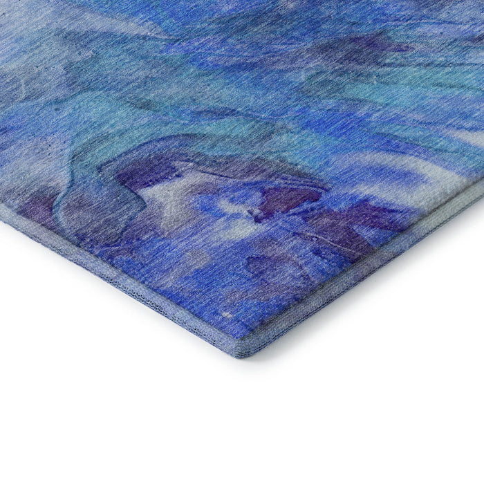 8' Abstract Washable Round Rug With UV Protection (653479) - Blue / Purple / Ivory