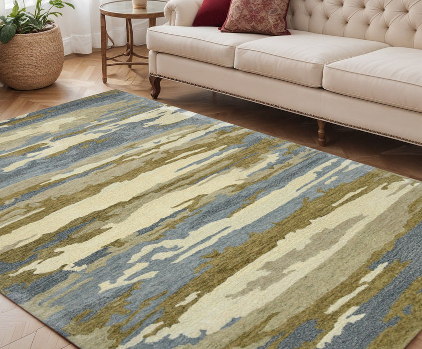 5' X 8' Wool Abstract Hand Tufted Area Rug - Light Blue