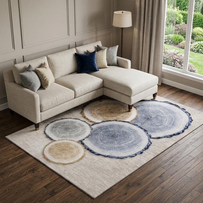 10' X 14' Faux Bois Washable Area Rug With UV Protection (649918) - Beige / Blue / Ivory