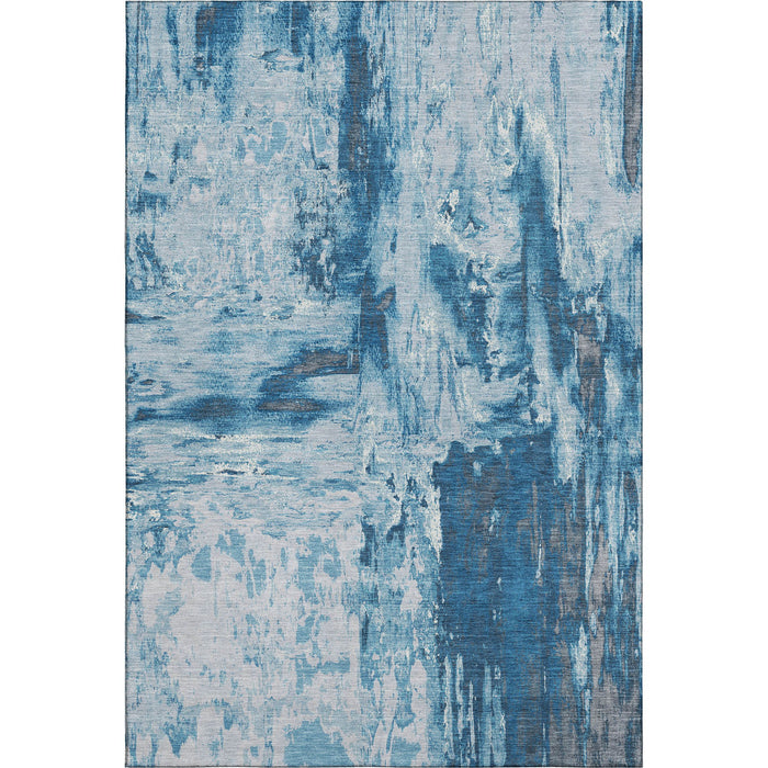 10' X 14' Abstract Washable Area Rug With UV Protection (693144) - Denim Blue / Silver / Gray