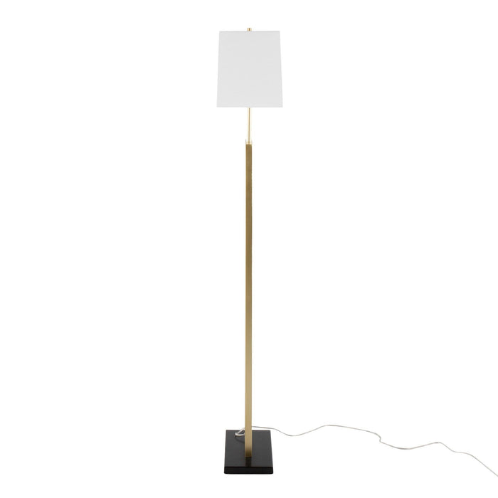 Folia - Floor Lamp - Gold Metal With White Linen Shade And Black Marble Base