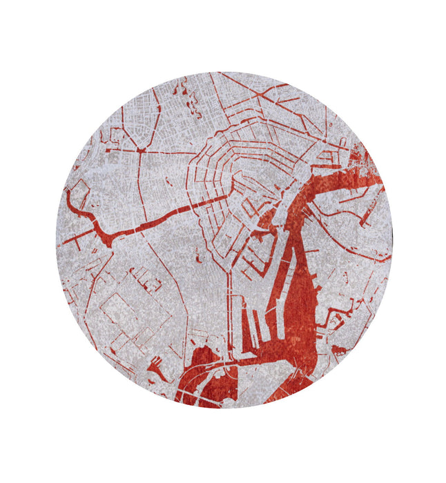 8' Round Abstract Non Skid Area Rug - Red And White