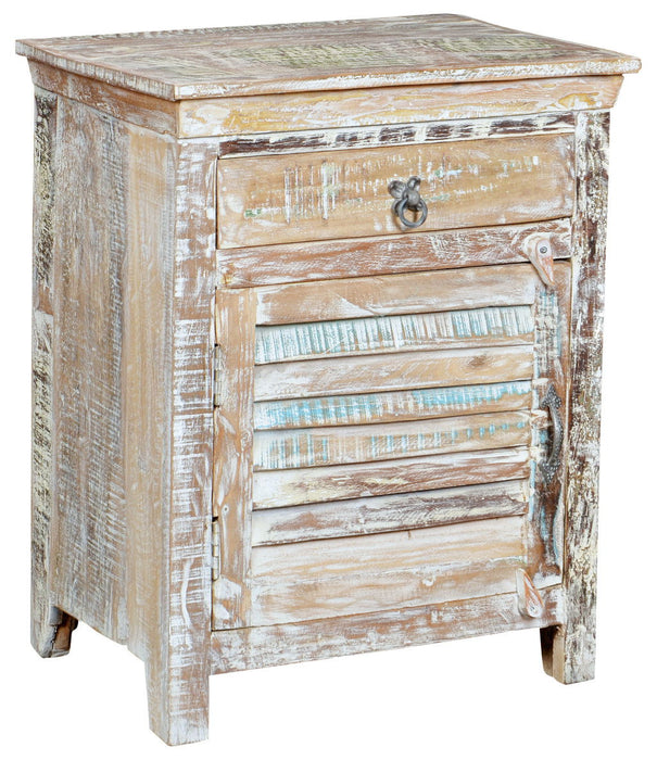 30" One Drawer Shutter Solid Wood Nightstand - Distressed White