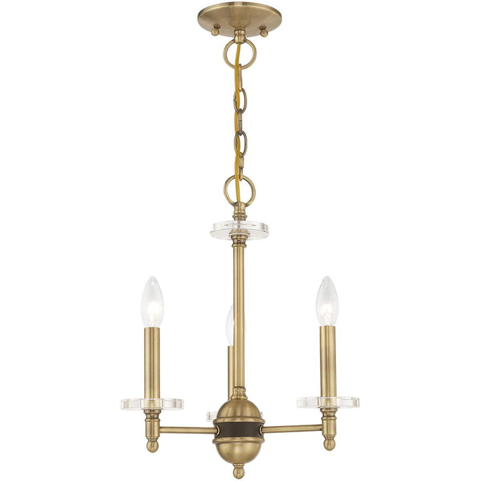 Three Light Metal Dimmable Chandelier With Shades - Antiqued Brass / Clear