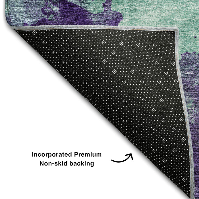 10' X 14' Abstract Washable Area Rug With UV Protection (686186) - Aqua / Purple