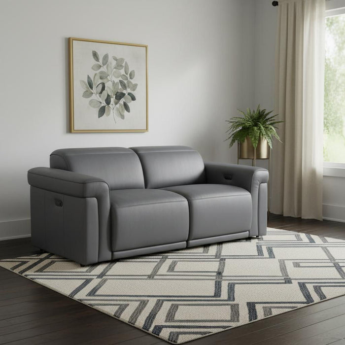 Italian Leather Power Reclining Loveseat (720487) - Dark Gray / Black