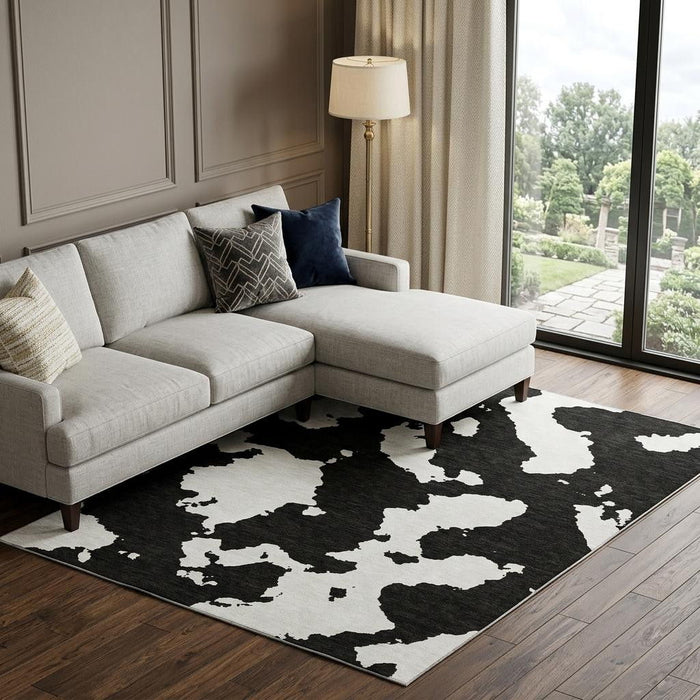 10' X 14' Abstract Washable Area Rug With UV Protection (677004) - Black / Ivory