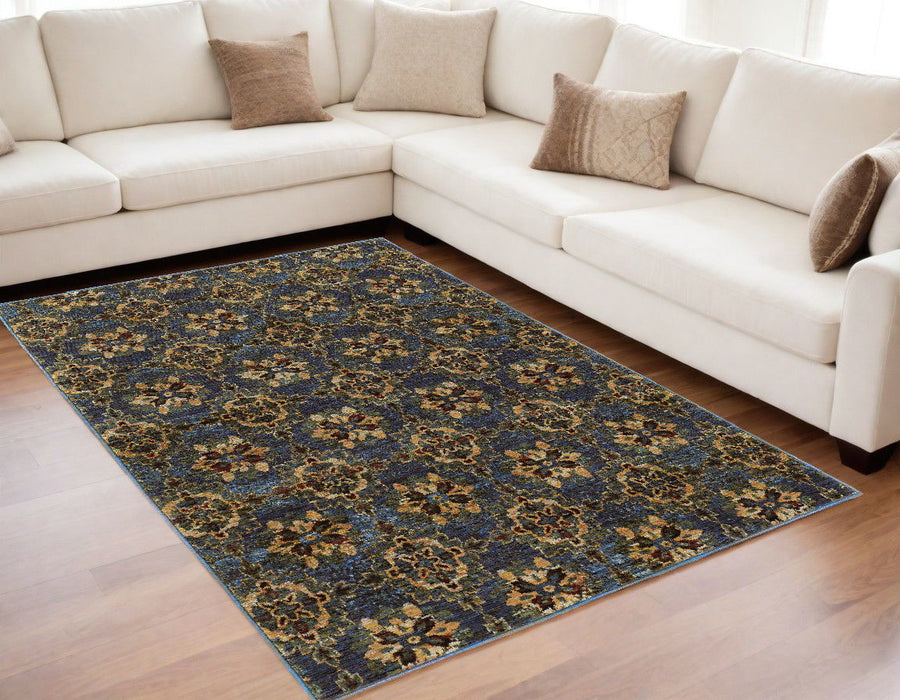 5' x 7' Oriental Power Loom Area Rug - Blue And Gold