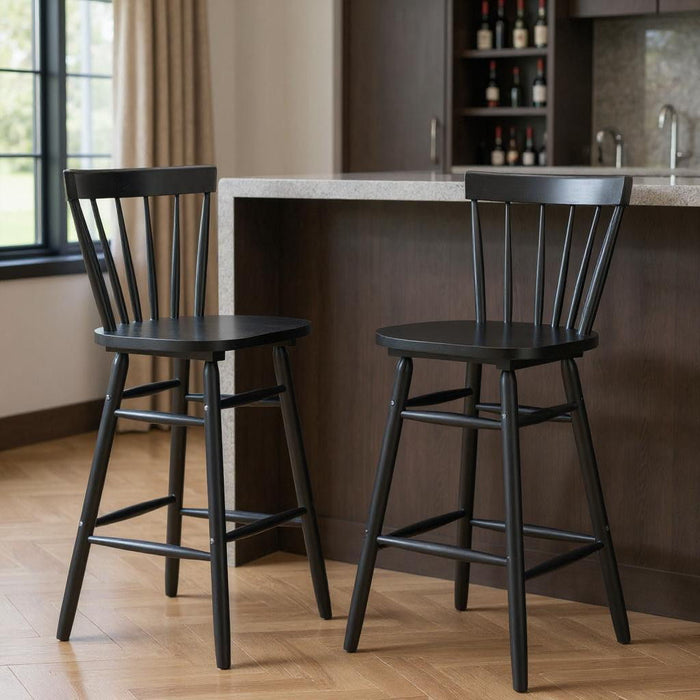 Wood Low Back Bar Chairs (Set of 2) - Black