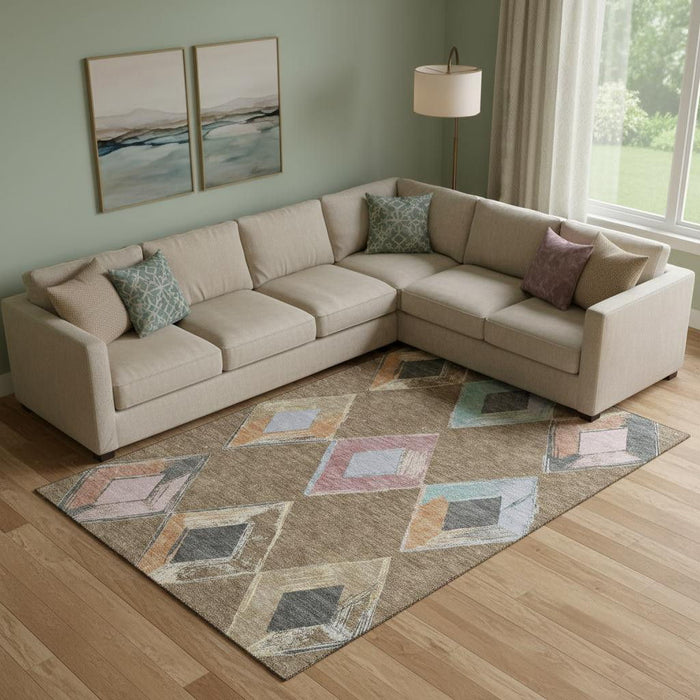 10' X 14' Geometric Washable Area Rug With UV Protection (710681) - Brown / Blue / Beige