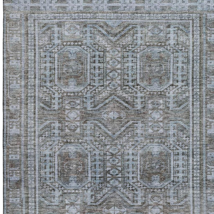 10' X 14' Geometric Washable Area Rug With UV Protection (708109) - Chocolate / Blue