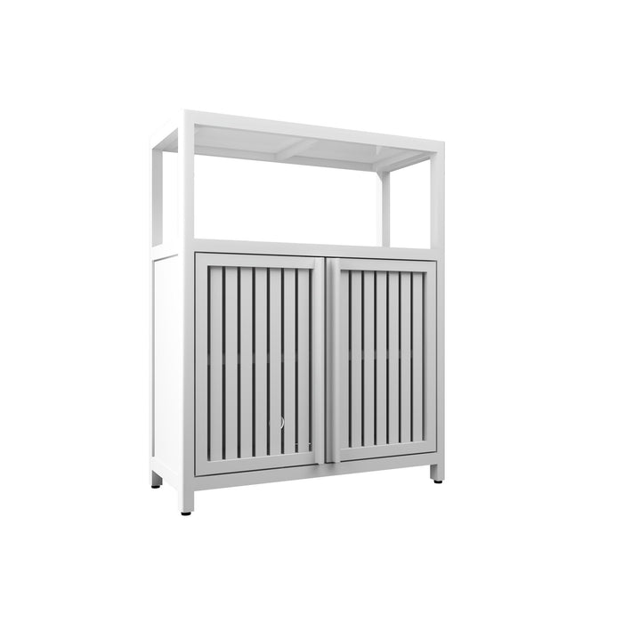 White Giga bamboo linen storage cabinet with multiple shelves, ideal for bathroom or living room organization.