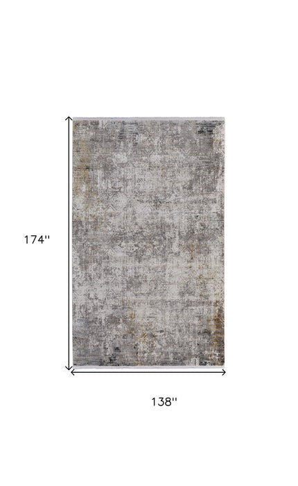 12' X 15' Abstract Power Loom Distressed Area Rug With Fringe - Ivory