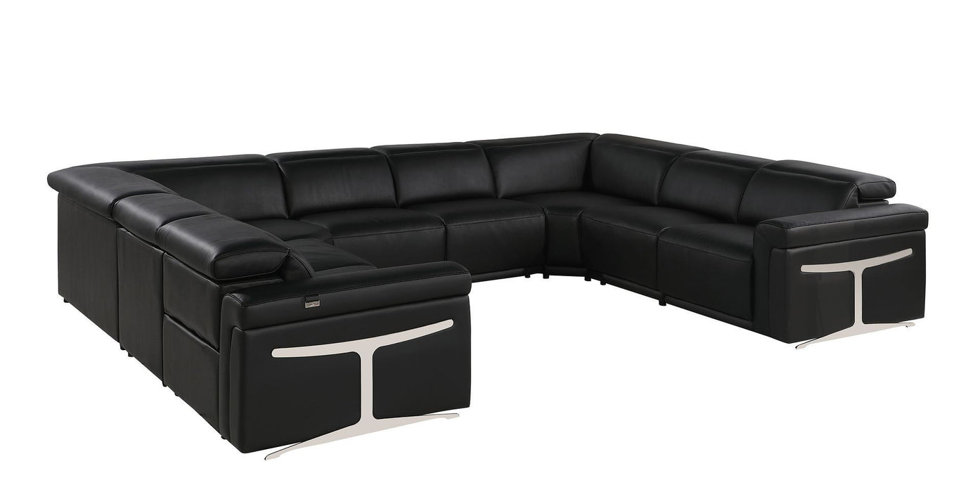 Italian Leather Power Reclining U Shaped Eight Piece Corner Sectional With Console - Black