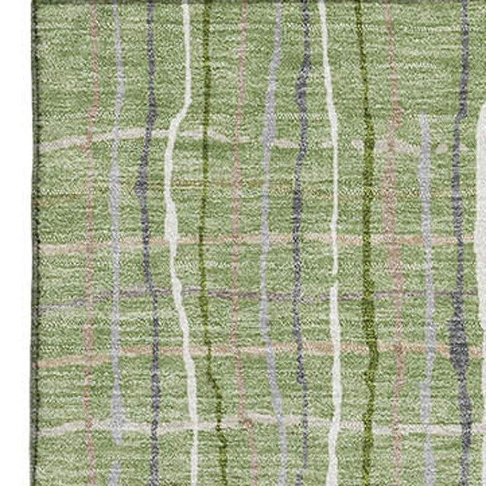 10' X 14' Striped Washable Area Rug With UV Protection (678544) - Green / Ivory / Gray