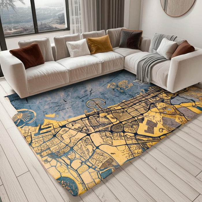 9' X 13' Abstract Washable Area Rug With UV Protection (610085) - Gold / Blue