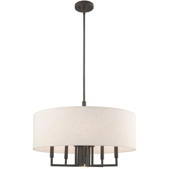25" Six Light Dimmable Chandelier With Shades - Bronze