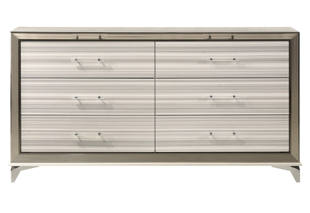 64" Wood Six Drawer Double Dresser - Silver And White
